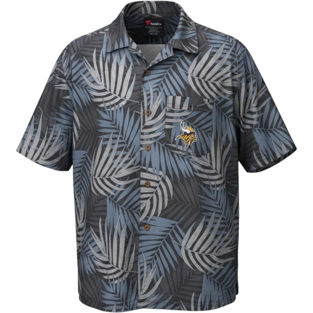 Fanatics Minnesota Vikings Shirt Mens Large Grey Tropical Palm Leaf Button Down